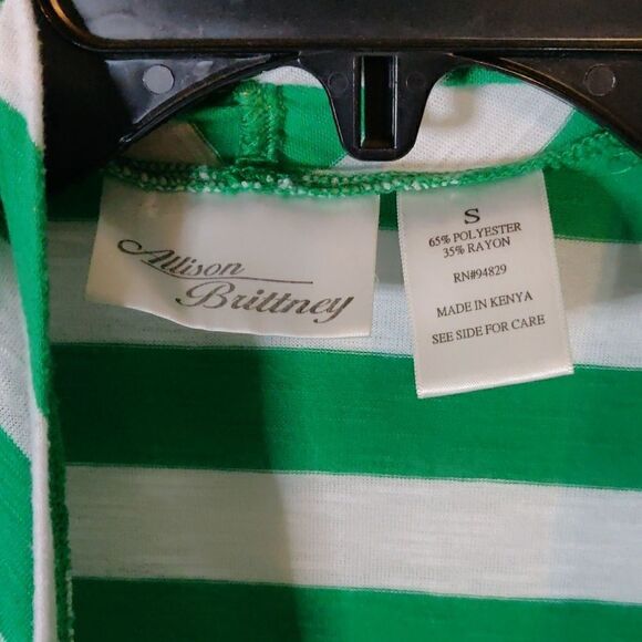 Allison Brittney Green & Gray Striped Layered Top Size S - Picture 2 of 7